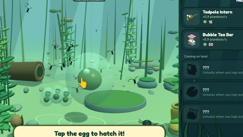 An underwater nursery with a frog egg waiting to hatch